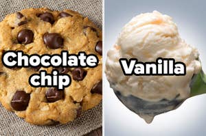 A chocolate cookie and vanilla ice cream