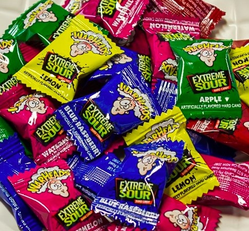 A pile of different flavoured Warheads