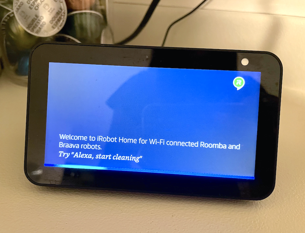 May&#x27;s Alexa with a message saying welcome to irobot home for wi-fi connected roomba and braava robots