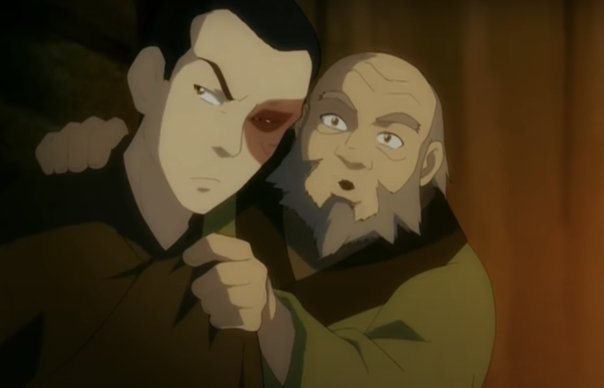 Uncle Iroh embracing Zuko