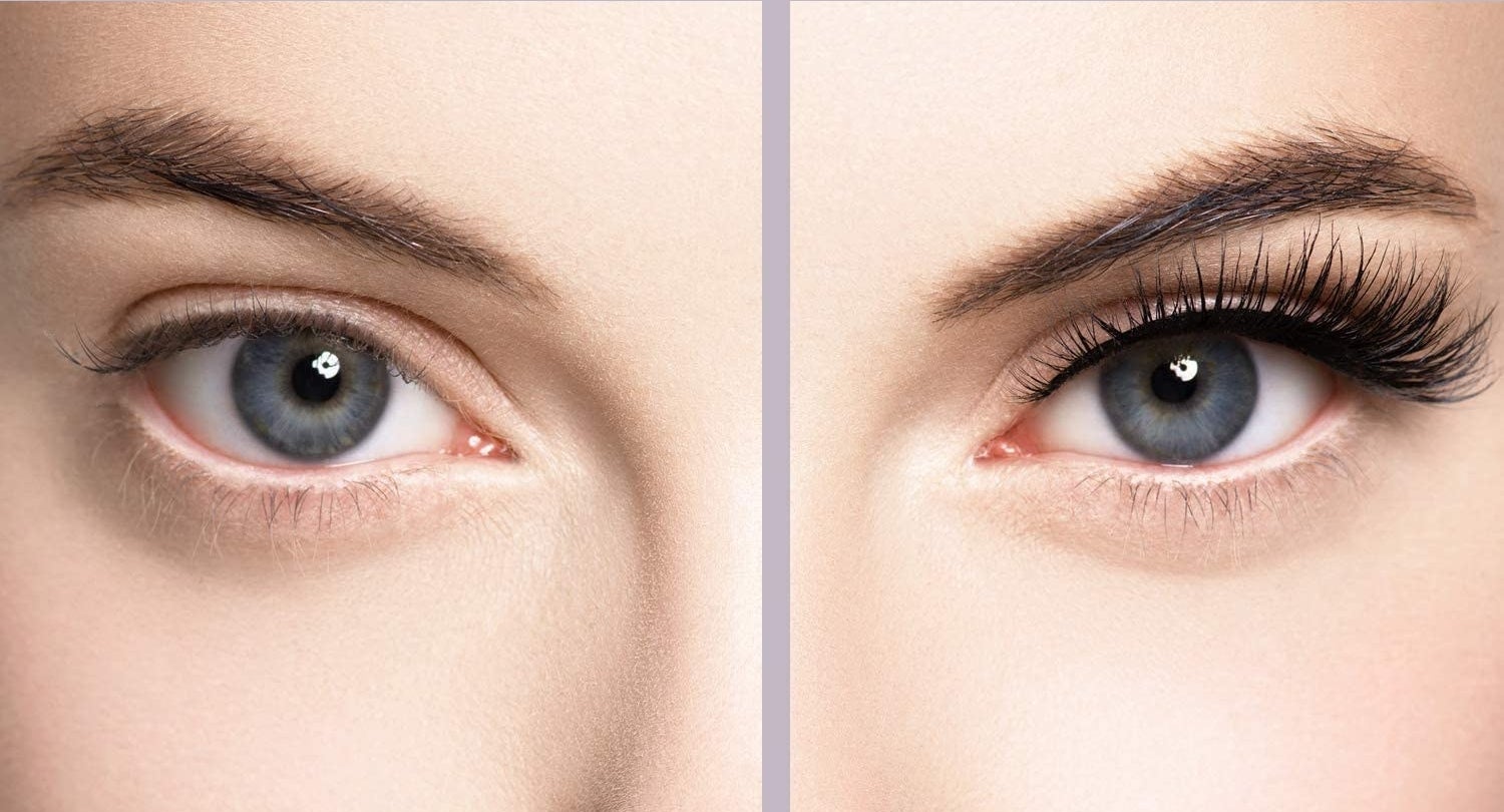 person&#x27;s eye before and after with the lashes on