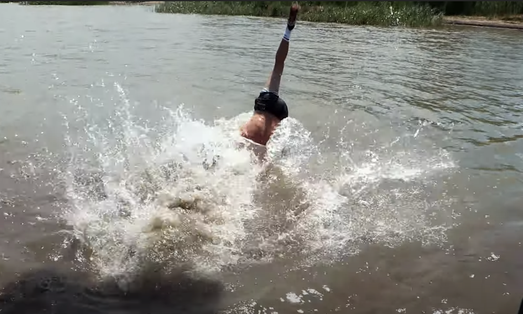 Jeff falling into the lake