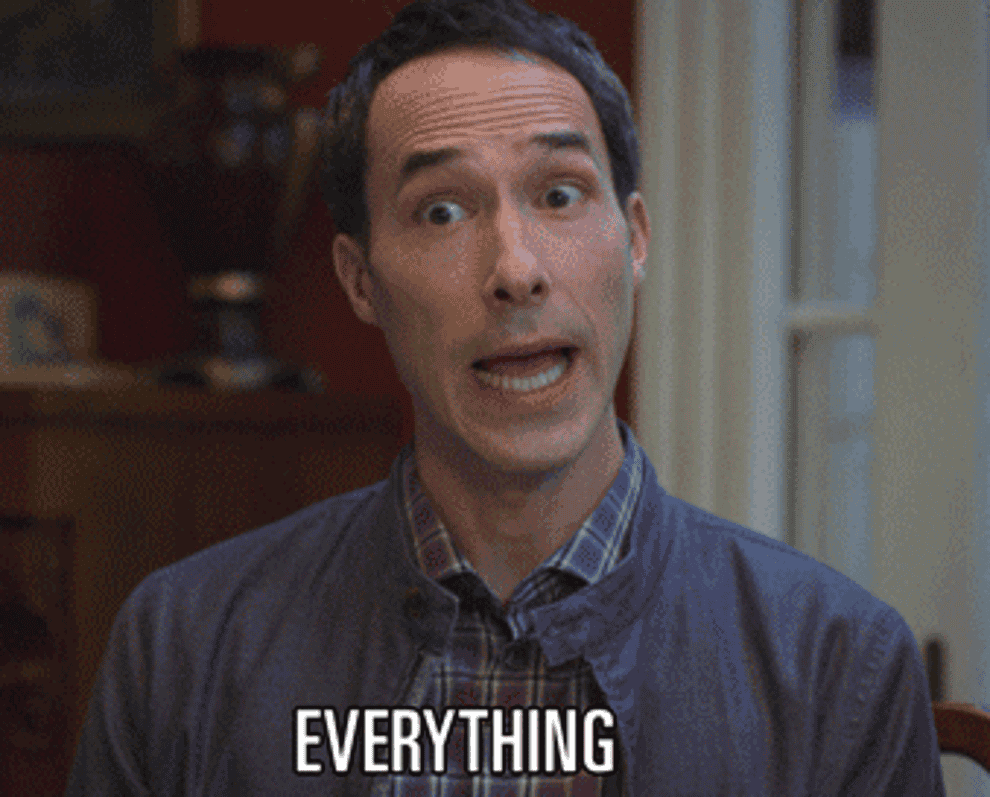 Gif of a character from the show Impastor saying &quot;Everything&quot; 