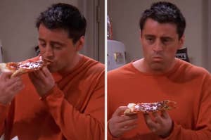Joey eating pizza