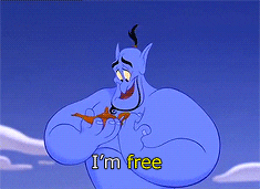 A gif of Genie from Aladdin saying I&#x27;m free