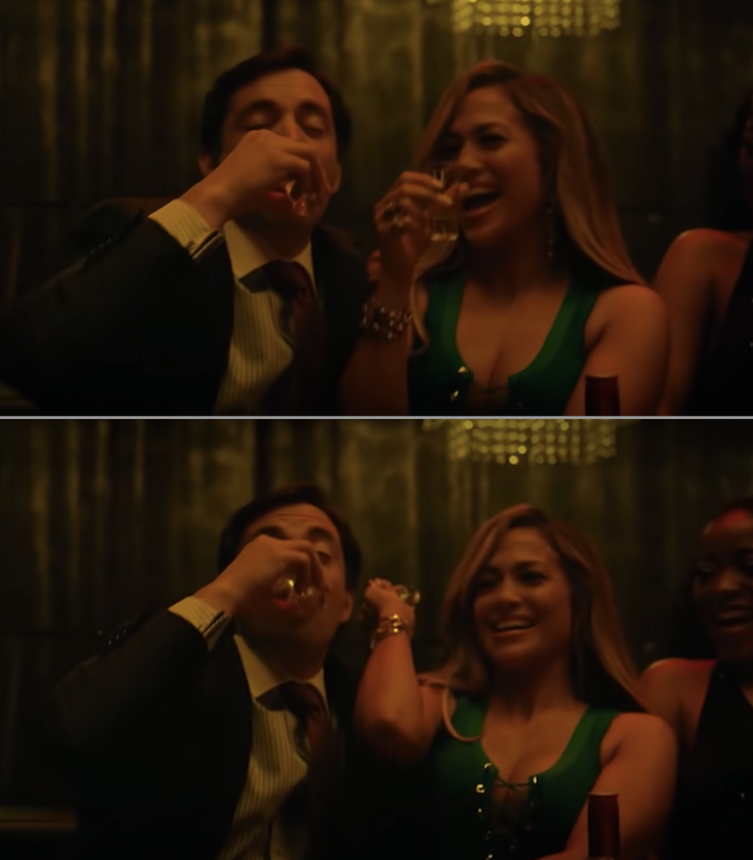 Jennifer Lopez's "Hustlers" character sneakily throwing away her shot