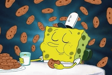 SpongeBob eating cookies and milk