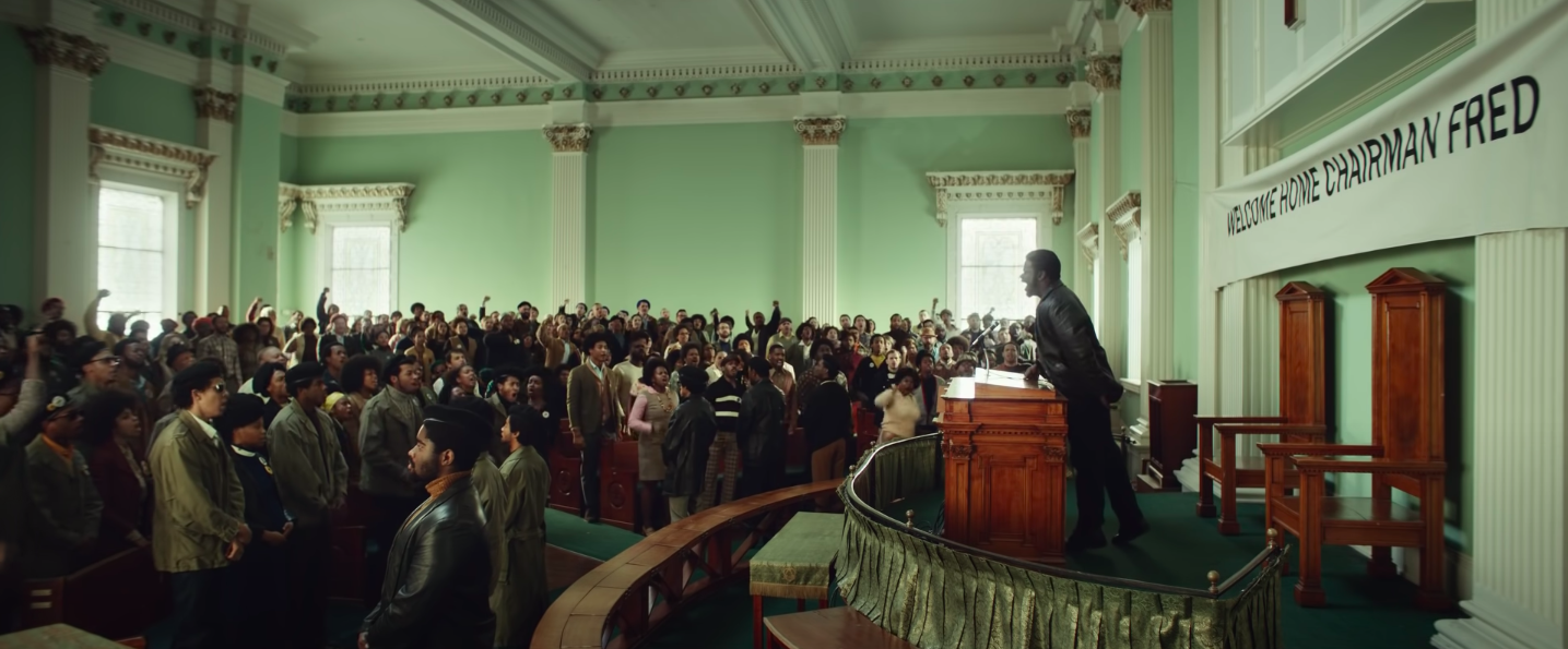 Daniel Kaluuya addressing a crowd in "Judas and the Black Messiah"