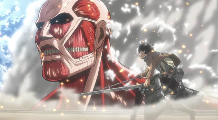 Eren facing the colossal titan