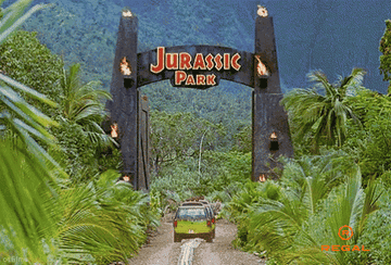 The &quot;Jurassic Park&quot; gate closing with cars inside