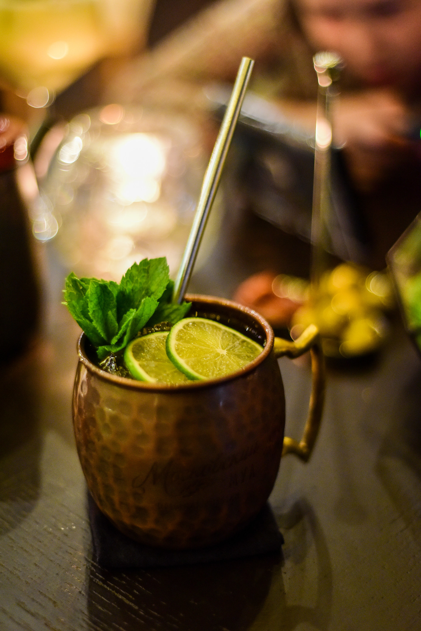 A Moscow Mule in a copper mug.