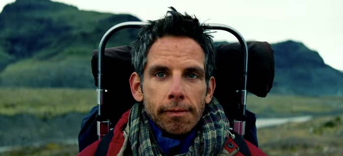 Ben Stiller wearing camping gear and backpacking through mountains in &quot;The Secret Life of Walter Mitty&quot;