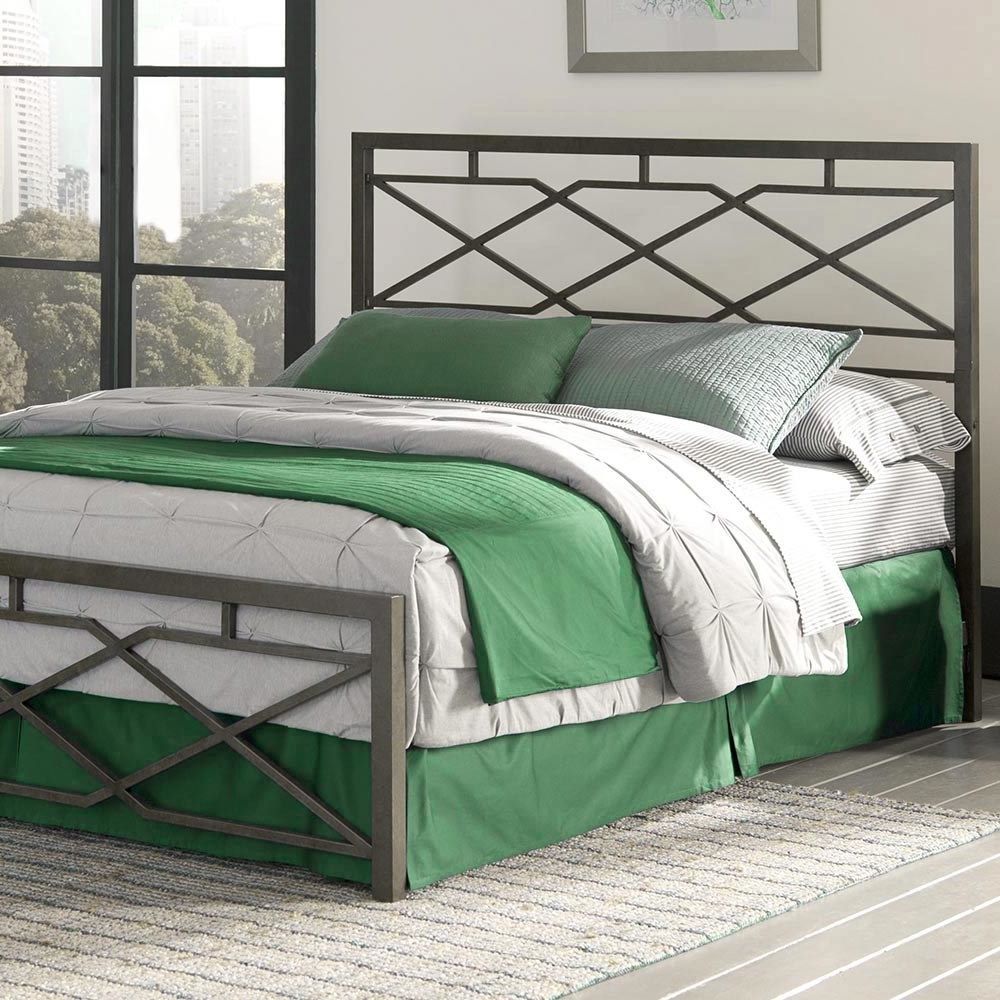 metal bed frame with geometric design and bedding