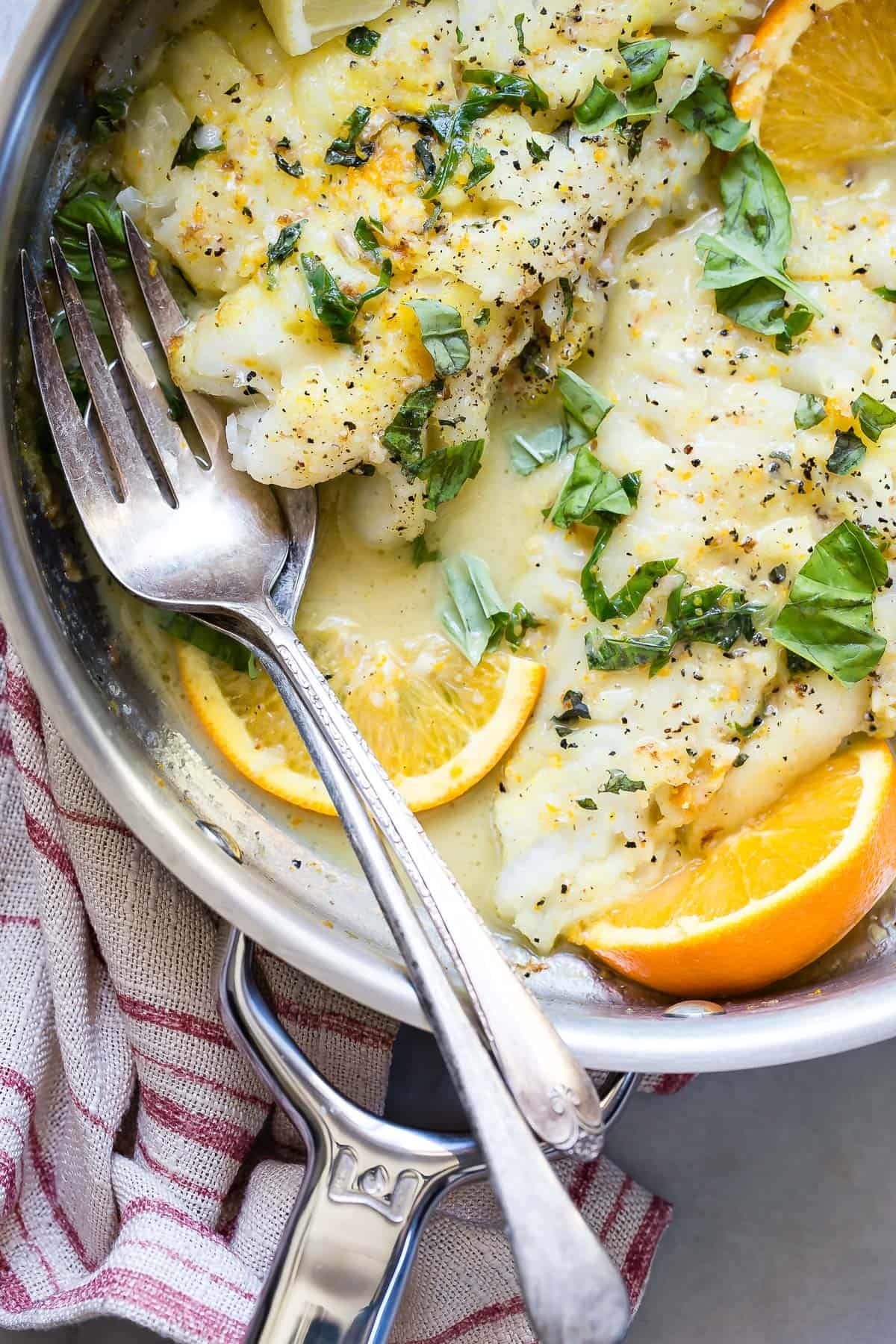 Pan fried cod in citrus butter sauce.