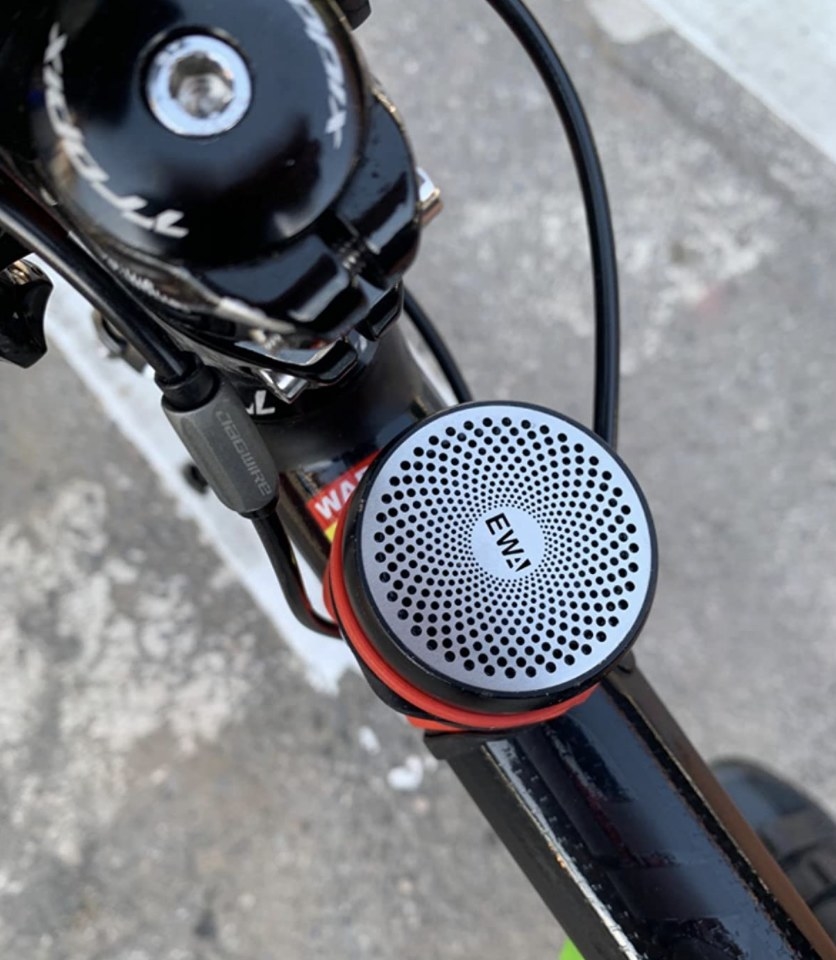 A Bluetooth speaker on a bike