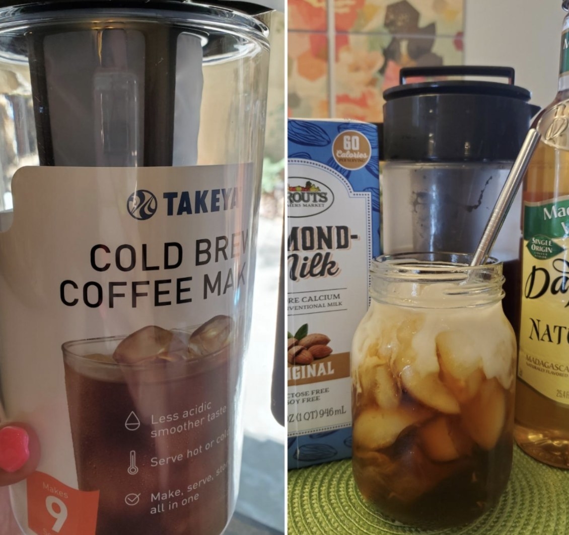the coffee maker and a cup if cold brew 