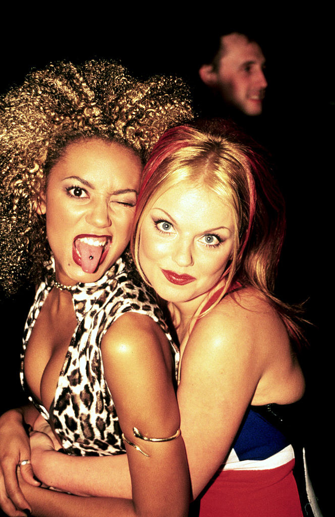 Mel B and Geri Halliwell (Scary and Ginger) of the Spice Girls photographed backstage at the Brit Awards in February 1997