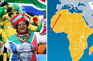 South African fans at a soccer match, a map of Africa