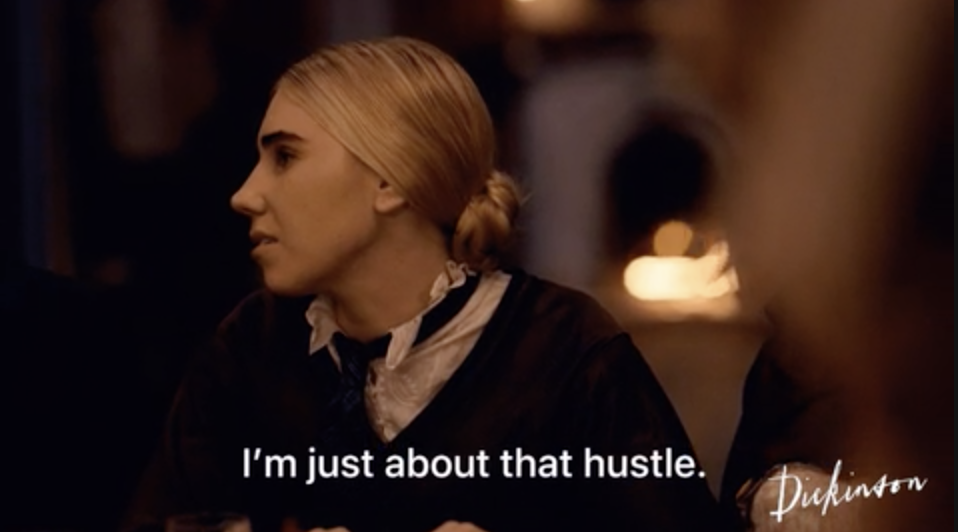 A woman saying &quot;I&#x27;m just all about that hustle&quot;