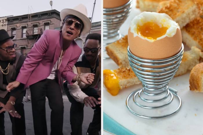 Bruno Mars in Uptown Funk and a soft-boiled egg