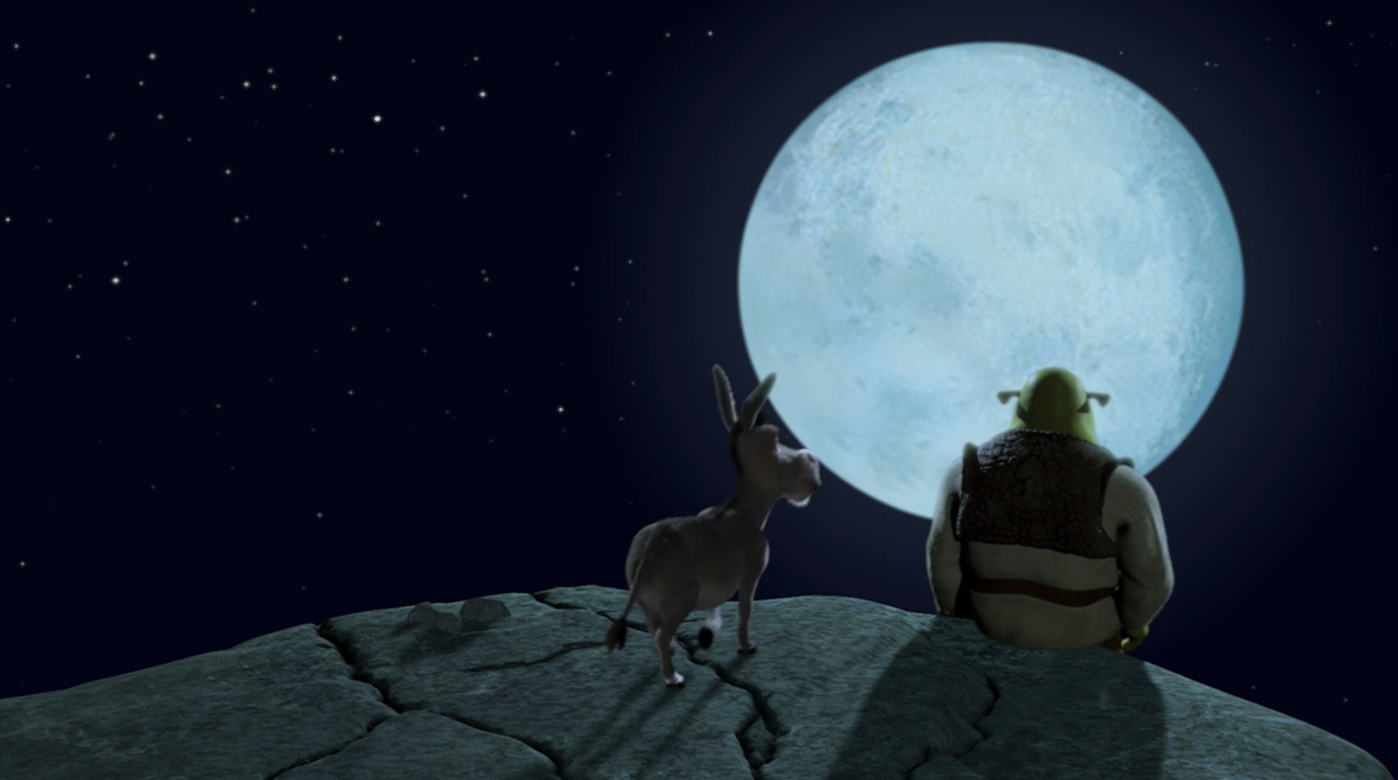 Shrek and Donkey looking at the moon