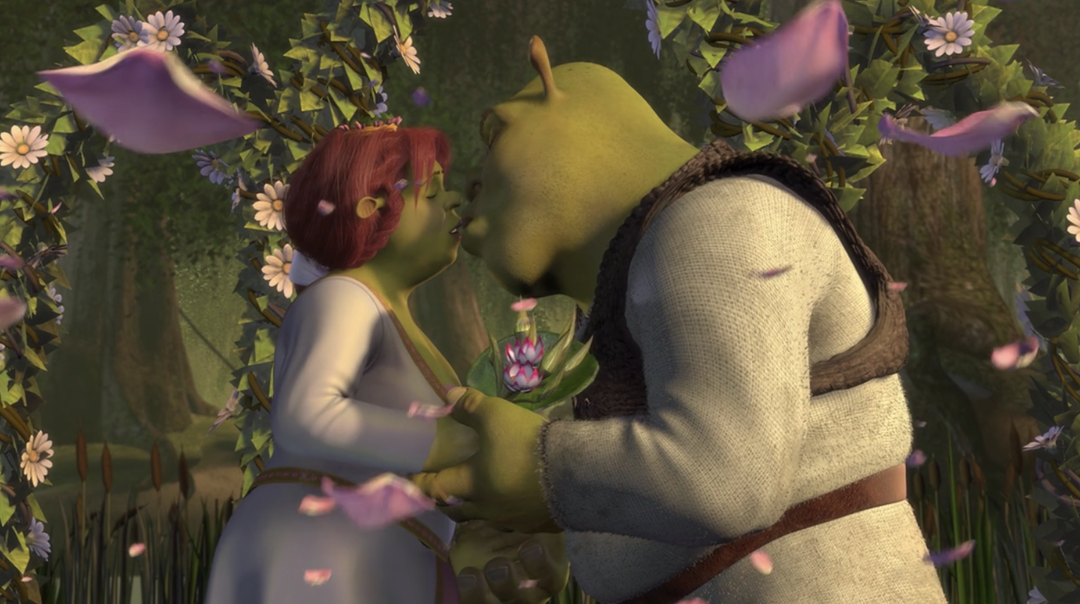 Shrek and Fiona kissing at the altar