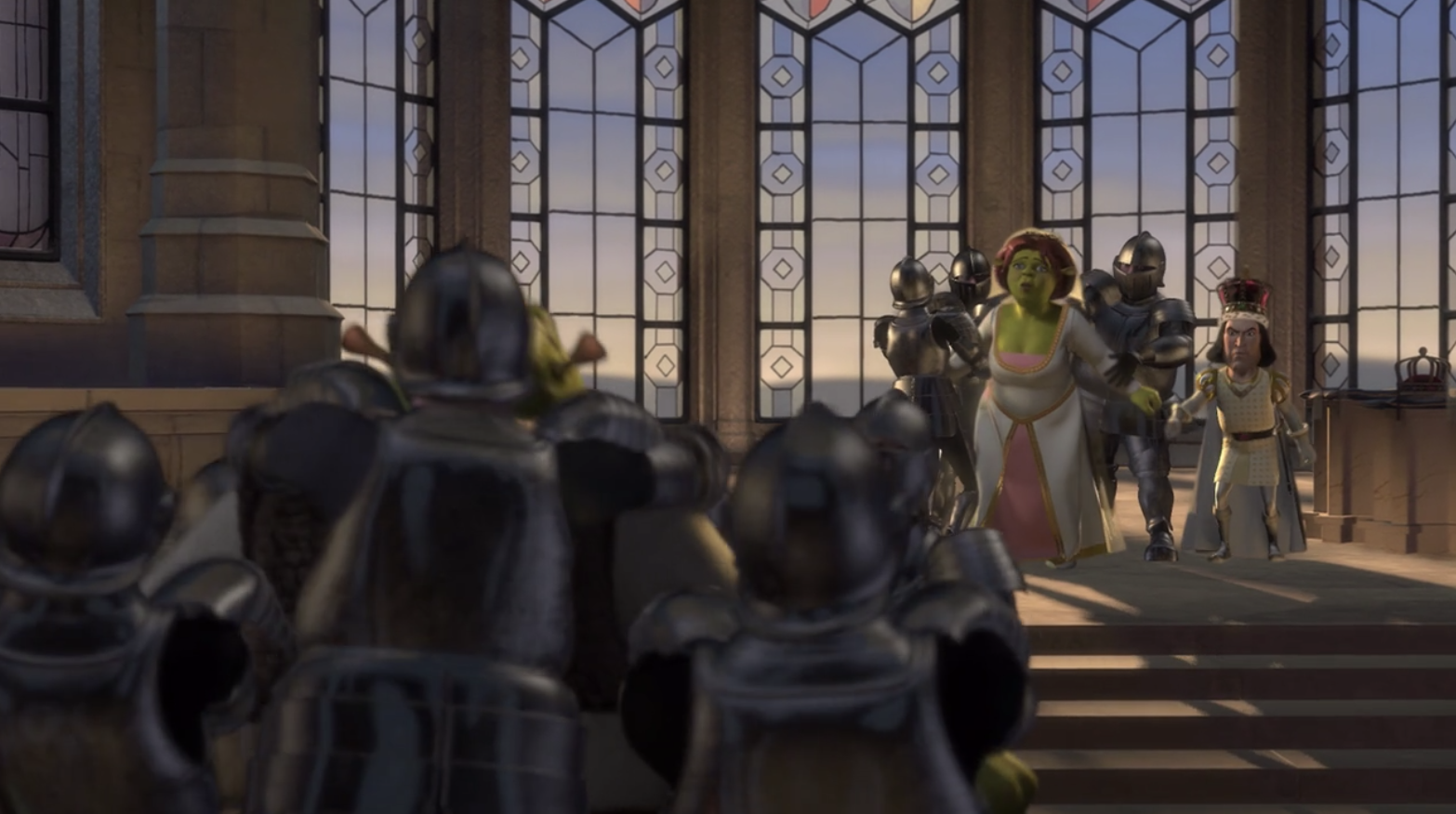 Shrek and Fiona fighting off guards to be with one another 