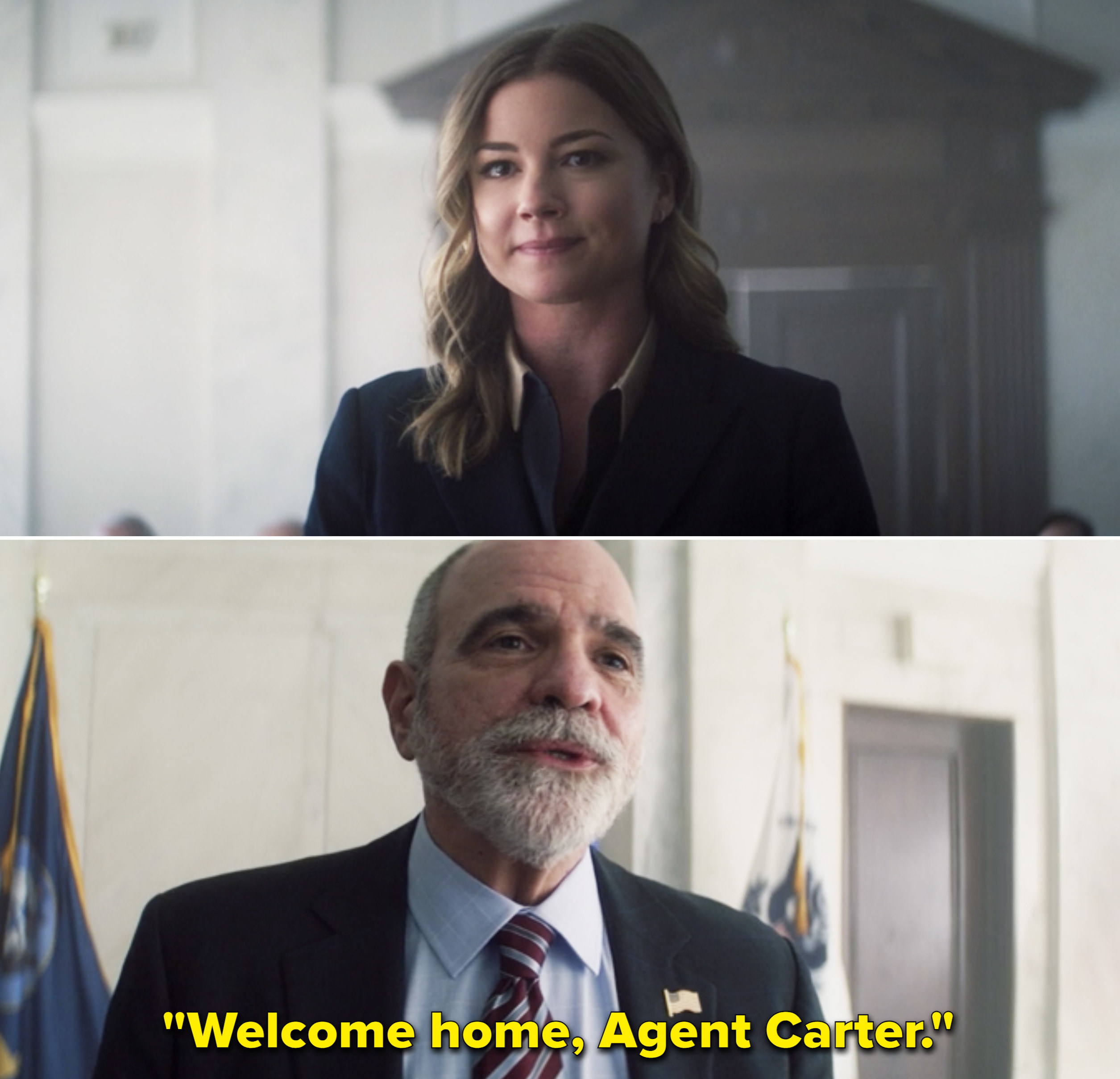 A senator saying, &quot;Welcome home, Agent Carter&quot;