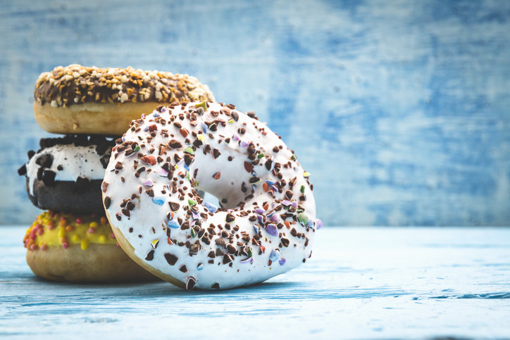 A stack of gourmet donuts