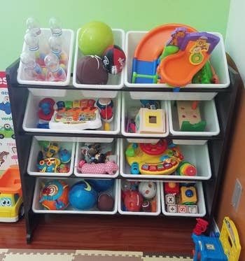 the toy organizer filled with toys