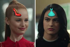 Cheryl is on the left marked with a shoe emoji with Veronica on the right marked with a dress emoji