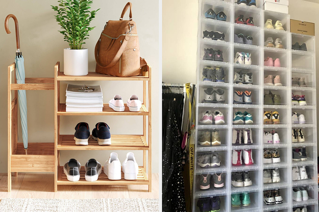 an entry way catch all clear shoe boxes