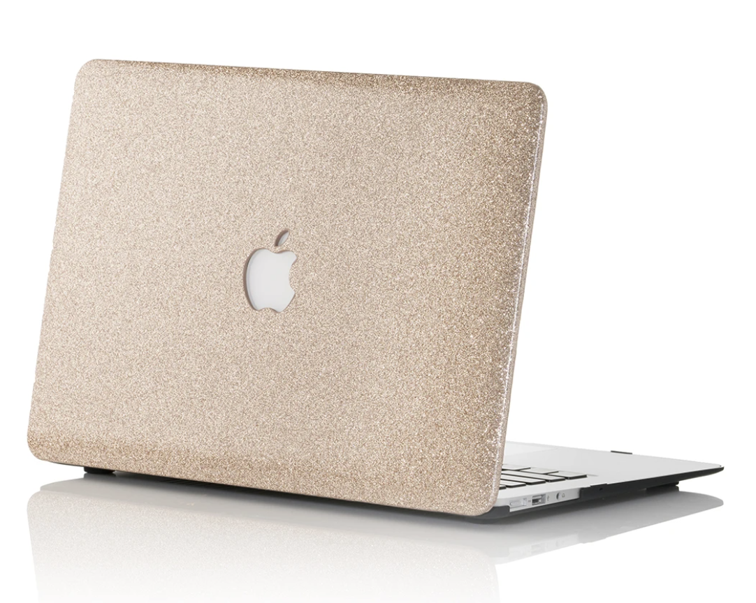 MacBook with sparkly champagne cover