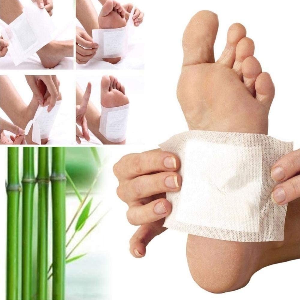 Collage of images applying the footpatch on someone’s foot.