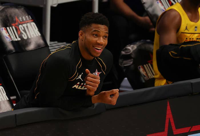 Giannis Antetokounmpo smiling