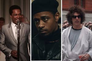 Leslie Odom Junior in "One Night in Miami", LaKeith Stanfield in "Judas and the Black Messiah", and Sacha Baron Cohen in "The Trial of the Chicago 7"