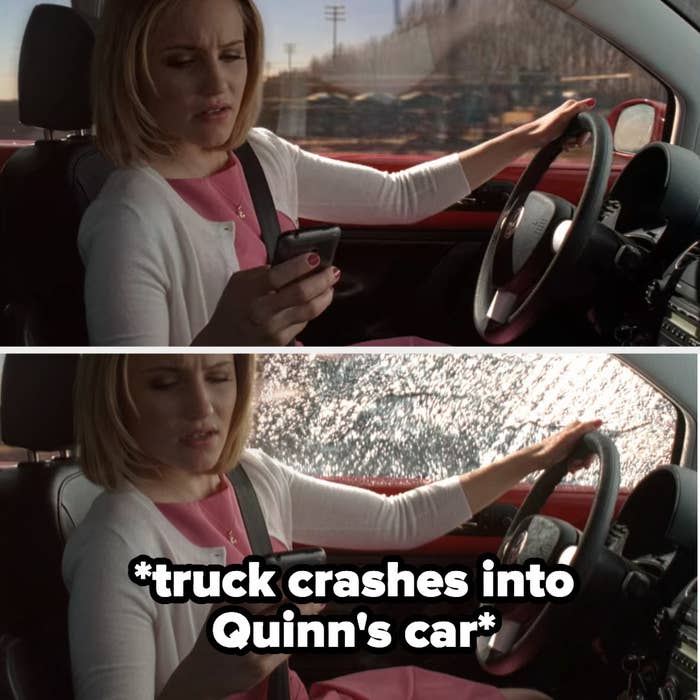truck crashes into Quinn&#x27;s car while she&#x27;s texting and driving