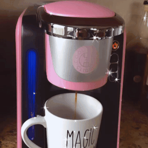 a gif of the pink k-cup coffee being made 