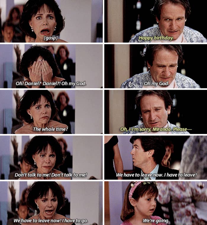 Miranda learning Daniel is Mrs. Doubtfire in the restaurant