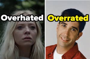Angela is on the left labeled, "Overhated" with Ross on the right labeled, "Overrrated"