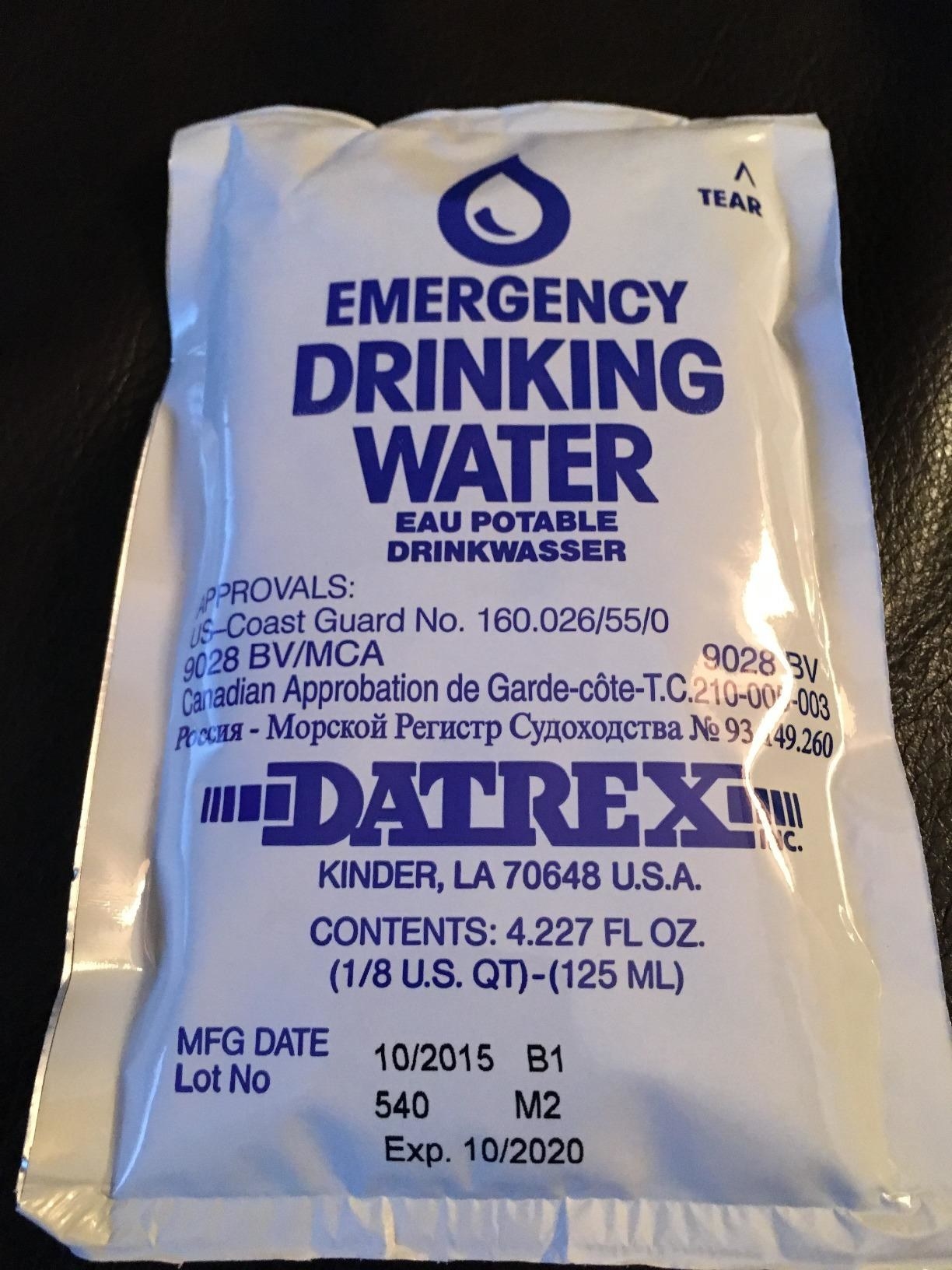 a reviewer photo of the emergency water pouch