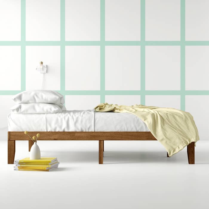 a wooden platform bed