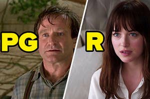 Jumanji labeled "PG" and Fifty Shades of Grey labeled "R"