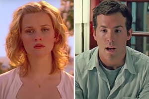 On the left, Reese Witherspoon as Elizabeth in "Just Like Heaven," and on the right, Ryan Reynolds as Will in "Definitely, Maybe"
