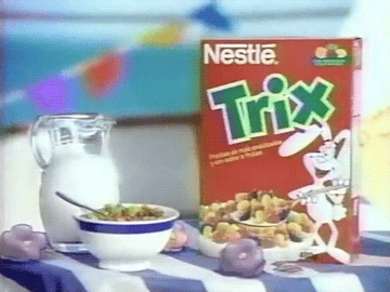 A commercial for Trix cereal featured a bowl of the product next to a pitcher of milk