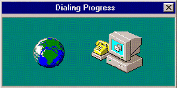 The dial up internet process shows a computer and phone sending signals to a globe