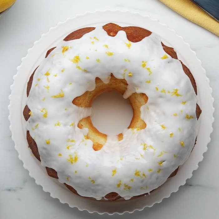 A lemon bundt cake with icing.