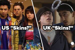 Rachel Thevenard as Michelle Richardson and Ron Mustafaa as Abbud Siddiqui in the show "Skins" and Mike Bailey as Sid Jenkins and Dev Patel as Anwar Kharral in the show "Skins."