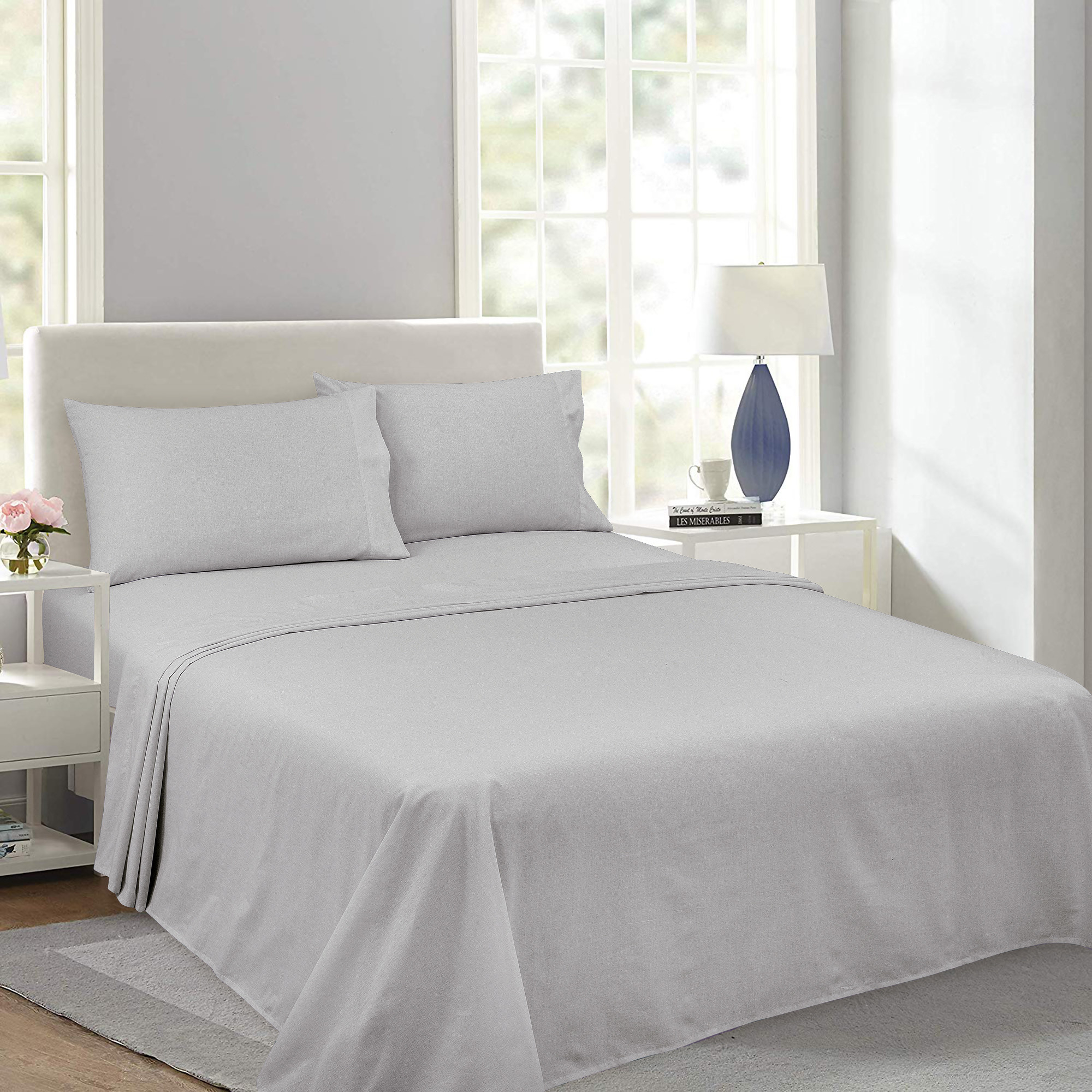 A grey sheet set in a home