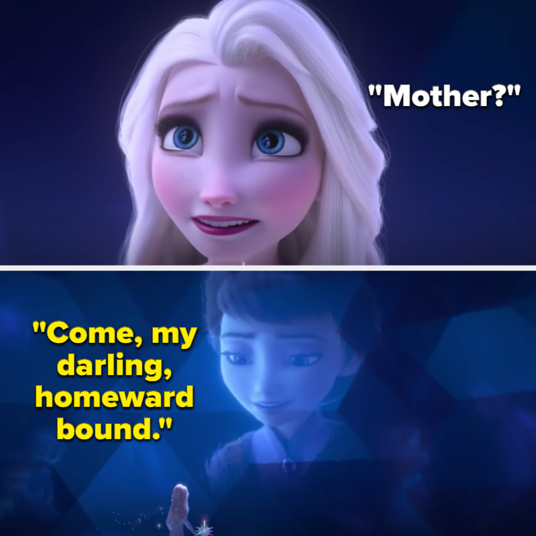 Elsa asking &quot;Mother?&quot; and her mom singing from the ice walls &quot;Come, my darling, homeward bound&quot;